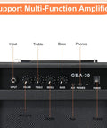 Front panel of 30W Bass Amp With Retractable Handle For Home Practice And Gig Ready Stage Performance, showing controls and inputs