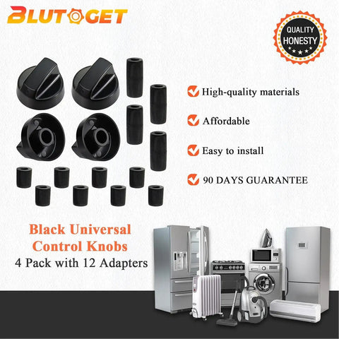 4 Pack Black Universal Stove Knobs With 12 Adapters For Oven Range Replacement Easy Install And No Fuss Wide Compatibility Fits Most Ovens And Stoves Including Gas Electric And Induction Appliances