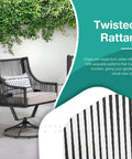 Outdoor Swivel Dining Chairs Set Of 2 With Cushions All Weather Wicker Patio Chairs, twisted PE rattan, metal swivel base
