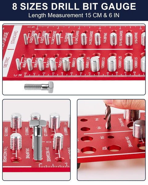 Thread Checker Kit For Bolts And Nuts With 42 Size Gauge, 19 Standard And 15 Metric Thread Gauges, Identibolt Drill Bit Gauge