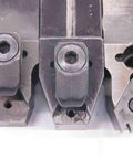Close-up of Three Piece Lathe Turning Tool Holder Set Featuring One Inch Square Shank, detailing tool holder tips for machining.
