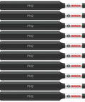 Front view of Bosch PH2 impact screwdriver bits, 3-1/2 in, black bodies with silver BOSCH label, 10-pack