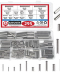 295 Piece Stainless Steel Roll Pin Kit With Spring Dowels, Slotted Tension Pins, And Split Expansion Pins, M1.5 To M6 Sizes, 14 Types, Corrosion-Resistant For Secure Fastening And Quick No Fuss Assembly display