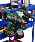 Magnetic Power Tool Organizer With 3 Slot Utility Rack, Wall Mount Heavy Duty Cordless Drill Holder And Removable Tool Tray For Garage, Workshop, And Warehouse, Keeps Tools Handy And Tidy.
