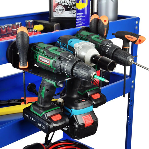Magnetic Power Tool Organizer With 3 Slot Utility Rack, Wall Mount Heavy Duty Cordless Drill Holder And Removable Tool Tray For Garage, Workshop, And Warehouse, Keeps Tools Handy And Tidy.
