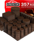Crazy Big 357 Piece Felt Furniture Pads Pack With All Sizes And Furniture Sliders arranged on display with packaging