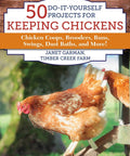 Cover of 'Do It Yourself Chicken Projects With 50 Easy Builds' book showing chickens on a wooden beam.