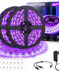 Dope 66ft Black Light LED Strip Kit With 1200 LEDs 385nm-400nm UV Range 12V Flexible Indoor UV Tape rolls, accessories included