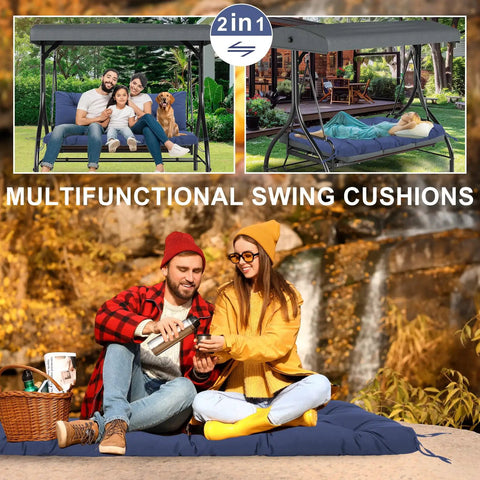 Extra Thick 5 Inch Waterproof Porch Swing Cushions For 60 Inch Three Seater Outdoor Swing With Backrest Ties Navy Blue Fade Resistant