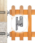 Insaga gate hinge, 304 stainless steel, installed on wooden gate; wall-mount, 5/8 in pin.
