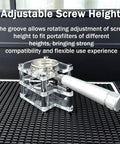 Adjustable screw height feature of Premium Clear Acrylic Espresso Tamper Station With Adjustable Height And Solid Portafilter Holder.