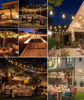 Outdoor String Lights 100 Ft Edison Bulbs Waterproof Warm White 2200K For Patio Gazebo Pergola Connectable Easy Install in use.