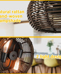 2 Light Rattan Ceiling Light 12.6 Inch Semi Flush Mount Handwoven Boho Brown Farmhouse Cage Fixture close-up