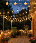 Dimmable Outdoor String Lights With Remote 100Ft Waterproof G40 LED Bulbs Shatterproof Patio Lighting on a wooden deck at night