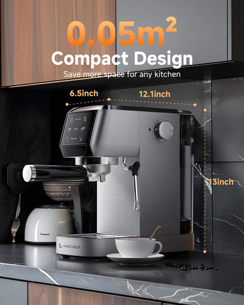 20 Bar Espresso Machine With Milk Frother For Rich Crema At Home, Lightning Fast 30 Second Preheat, 1350W High Pressure Coffee Maker For Cappuccino Latte Mocha, Compact Stainless Steel With 44 Oz Water Tank, Your Perfect Home Barista displayed in kitchen setting