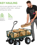 Man loading wood onto Beast Of A Heavy-Duty Garden Cart With Flatbed Conversion, 400Lb Capacity, removable sides, long handle