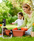 Adjustable Garden Kneeler Bench With Cushioned Pad Portable Foldable Kneeling Stool for Outdoor Gardening, used by mother and child in garden.