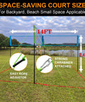 Four Way 14 Foot By 14 Foot Height Adjustable Outdoor Volleyball And Badminton Net Set With Carry Bag shown installed on grass