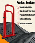 Dual Stage Hand Seamer for Standing Seam Roofing with anti-slip red grip and durability features, shown on black metal surface.