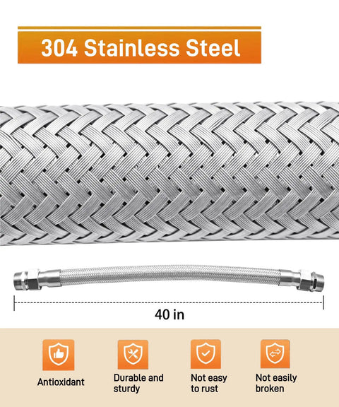 Top Tier 40 Inch 3/4 Inch Air Compressor Hose With Rotatable NPT Couplers Hella Flexible Pneumatic Jumper Line showing stainless steel durability.