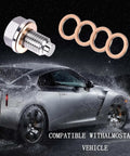 Magnetic Oil Drain Plug Kit M14x1.5 Thread with five copper washers, stainless steel construction, universal fit for cars.