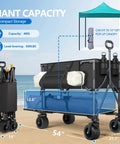 Beast Mode Heavy Duty Double Decker Utility Wagon With 400L Upper Deck And 600Lbs Capacity on a beach showing size and compartments.