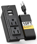 Flush Mount Desk Power Strip With Recessed Grommet 2 Outlets And 2 USB Ports 9.85 Ft Extension Cord ETL Listed, coiled cord visible