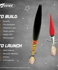Tandem X Rocket Building Kit For Beginners With Launch Pad And Controller, features two realistic rockets in flight.