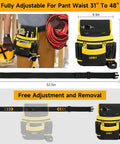 26 Pocket Nylon Tool Belt With Detachable Pouch, Quick Release Buckle, Adjustable 31 to 48 Inch Strap in Black and Yellow