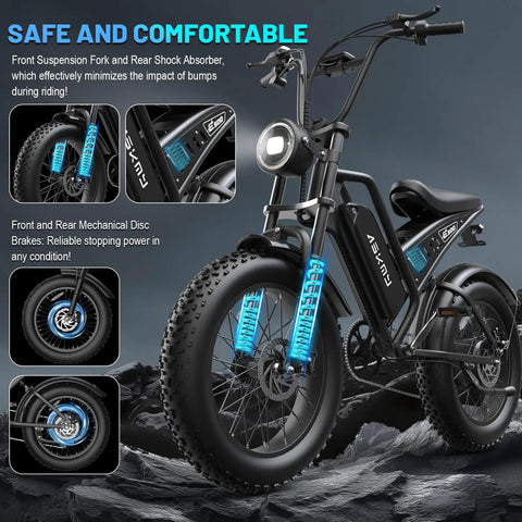 Solid Adult 20 Inch Fat Tire Electric Bike Dope Daily Ride That Crushes Commutes features front suspension and disc brakes.