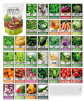 Image of Survival Garden Seeds Kit With Over 16,000 Non GMO Heirloom Veggie Seeds, 35 Varieties For Home Garden And Bugout Prep, Includes Free Plant Markers And Easy Grow Veggies For Beginners. Includes seed packets for vegetables like tomatoes, peppers, and carrots with free plant markers.