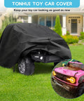 Tough As Nails Kids Ride On Toy Car Cover For Outdoor Use Water Resistant Shield covering a toy car in a garden
