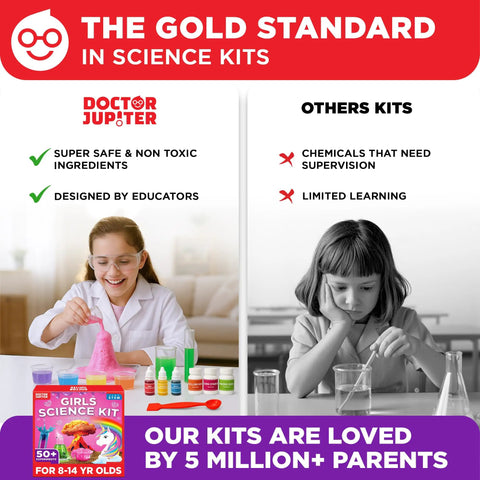Comparison of Girls Science Kit Chemistry Set For Kids Ages 8 To 14 and another science kit, highlighting safety and engaging experiments.