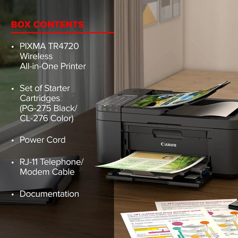 All In One Wireless Printer For Home Office Use With Auto Document Feeder And Built In Fax A Real Workhorse 4 In 1 Print Copy Scan And Fax Mobile Printing Auto Duplex Energy Efficient Black shown on desk