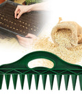 Handheld Row Seeder For Precise Seed Spacing In Rows And Seed Trays Garden Tool placed with seeds and soil tray visible