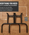 Rock Solid Steel Folding Banquet Legs Set Of 2 In Sleek Black Finish Hella Tough To Anchor Your Custom Diy Table Layouts At Parties Or Backyard Chills Absolutely No Sweat, includes legs and screws on wood surface.