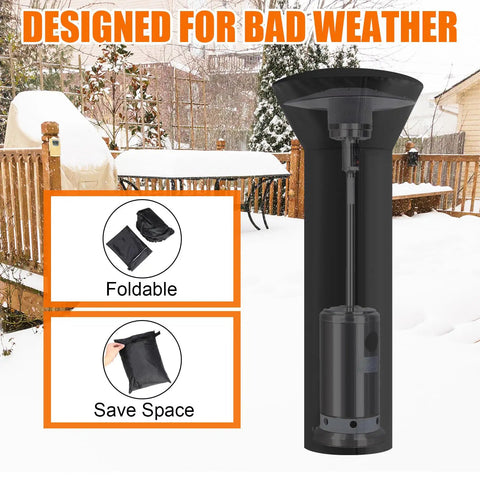 2 Pack Aluminum Patio Heater Reflector Shields With Zippered Storage Bag Dome Heat Reflector 89 x 33 x 19 Inches Replacement Parts For Outdoor Propane Heaters Easy Install And Durable Design showcased in snowy patio for bad weather.