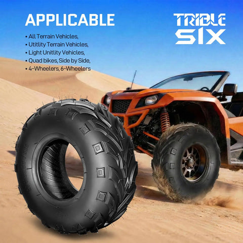 Go Kart Tires 145/70-6 4 Ply Tubeless Directional Tread For Sand Mud Trail Replacement Set Pack Of 2 with ATV backdrop