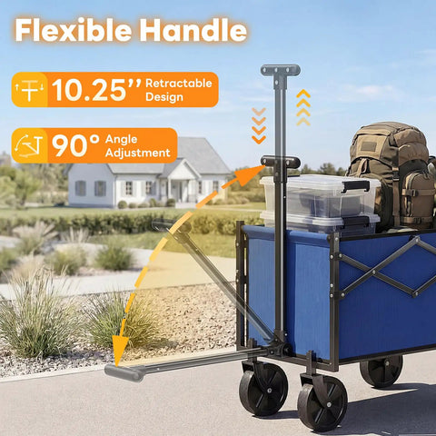Collapsible Wagon With All Terrain Wheels 220 Lbs Capacity Heavy Duty Portable Cart for outdoor use, featuring retractable handle.