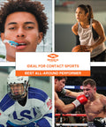 Collage of athletes using Custom Fit Mouth Guard For Football And Boxing Boil And Bite Moldable Mouthpiece in various sports