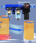 One Quarter Inch NPT Compressed Air Dryer And Air Pressure Regulator Filter Combo with Two 5 Micron Cartridges in use