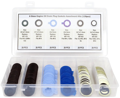 120Pcs 6 Size Oil Drain Plug Gasket Set For M12 M14 Engines Compatible With Ford GM Mazda Mercury Lincoln Hummer Isuzu And More
