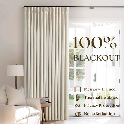 Cozy Pleated Cream Beige Linen Blackout Curtains For Bedroom 90 Inch Length 2 Panels Pinch Pleat Back Tab in living room