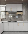 Modern kitchen with 10 Pack 5 Inch Brushed Brass Cabinet Handles 128mm Gold Kitchen Cabinet Pulls on white cabinets.