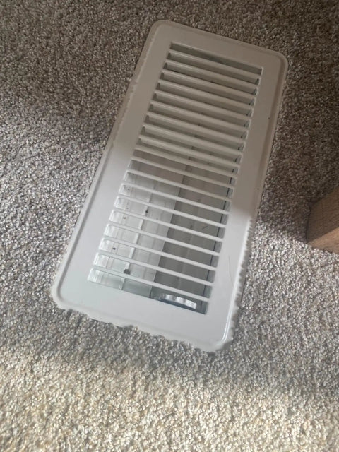 Walk-On Ready Floor Register Vent For 4x10 Openings, Heavy Duty White Finish With Adjustable Air Supply Lever on carpet