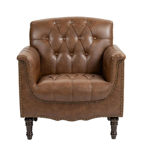 Single chair from the Faux Leather Accent Chairs Set Of 2 For Living Room And Bedroom - Comfy Club Armchairs With Button Tufting, Brown Upholstery