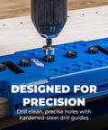 One Quarter Inch Shelf Pin Jig For Cabinets And Furniture With Edge Aligned Precision Hole Drilling Guide And Adjustable Shelf Pin Tool For Even Spacing And Quick Pro Grade Setup in use.