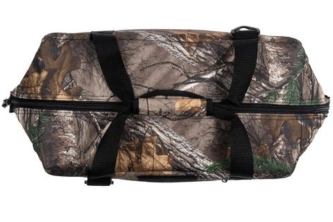 Hella Durable 48 Can Insulated Soft Sided Cooler Featuring Realtree Xtra Camo Shell with heavy duty straps and zip closure.