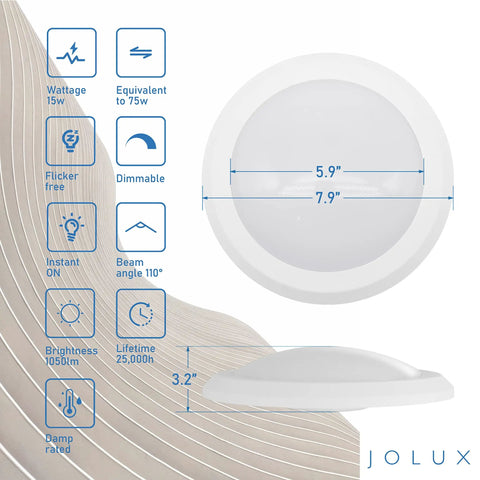 Diagram of 7.5 Inch LED Disk Lights Kit For Ceiling Surface Flush Mount, No Fuss Dimmable 15W Equal 100W, 5000K Daylight