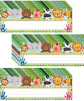 40 Pack Classroom Name Plates For Desks With Adhesive Dots Traditional Manuscript Alphabet Tags That Go Left Or Right 11.8 By 3.9 Inches Easy To Use For Student Desks Kid Friendly Animal Theme Decor, showing animal patterns and alphabet.